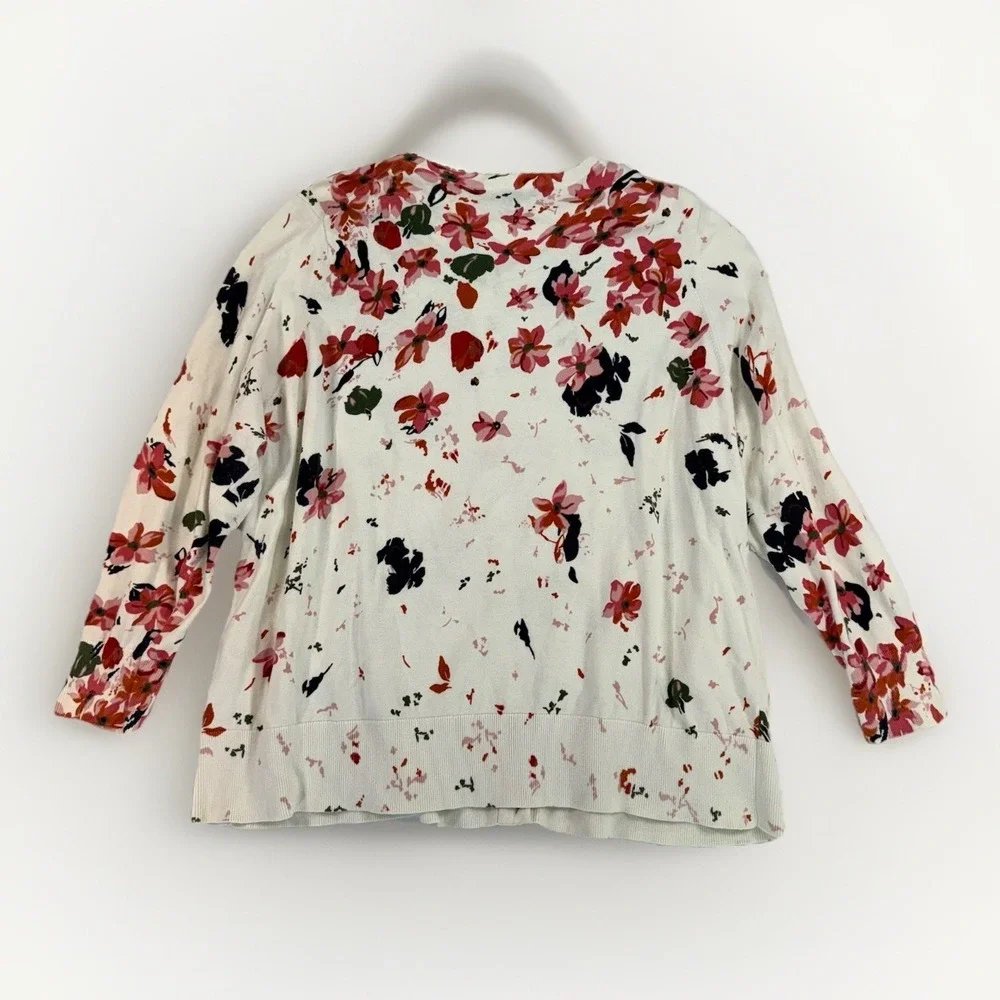 Lands' End Women's 3X Floral Button Front Cardigan Sweater Supima Cotton Cottage - Picture 5 of 9